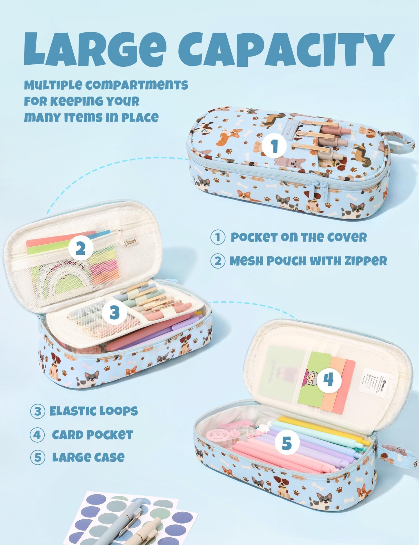 SUNEE Cute Pencil Case, Large Pencil Pouch, Aesthetic Big Pencil Bag with Zipper, Kawaii Stationery