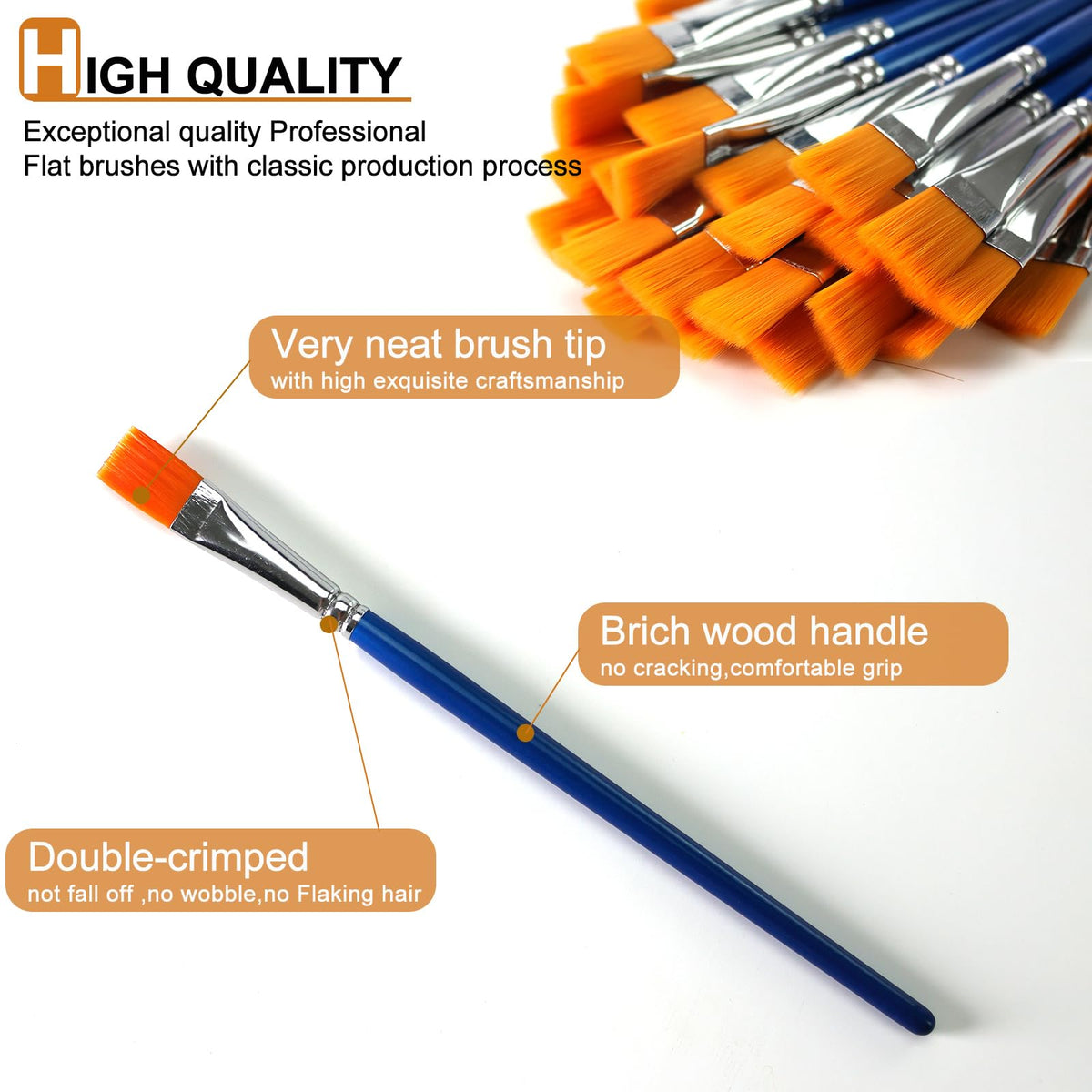 GACDR 1/2 Inch Flat Paint Brush Set, 40 Bulk Acrylic Paint Brushes