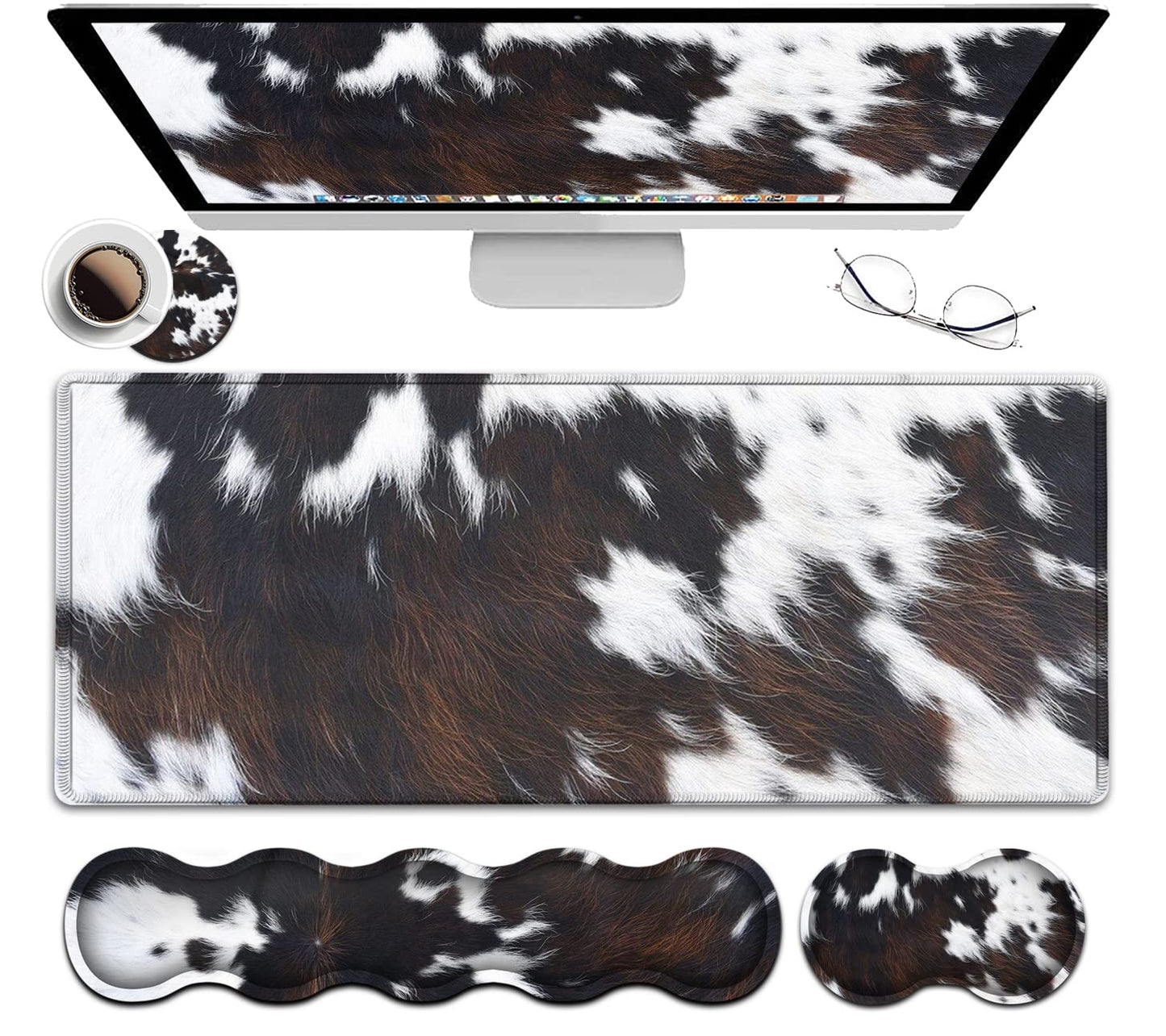 JVGFYNKL Gaming Mouse Pad XXL Large Desk Cute Black Cowhide Extended Mousepad Ergonomic Memory Foam