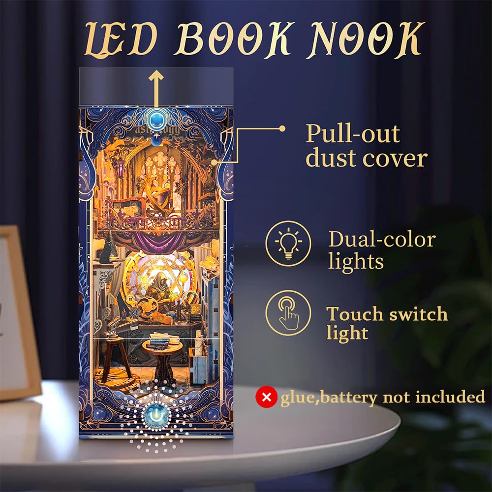 3D Puzzles Book Nook Kit, DIY Miniature Book Nook Kit Creative Decorative with LED Lights Bookend