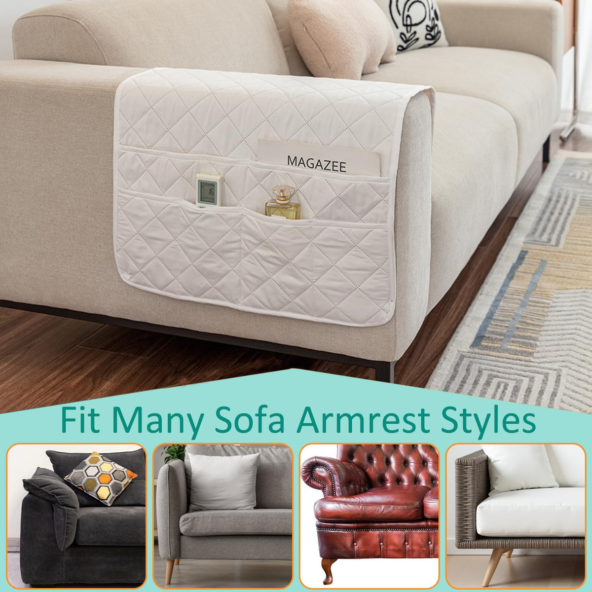 DECKALY Armchair Caddy Remote Control Holder Sofa Organizer, Non-Slip Couch Arm Chair Caddy with 6