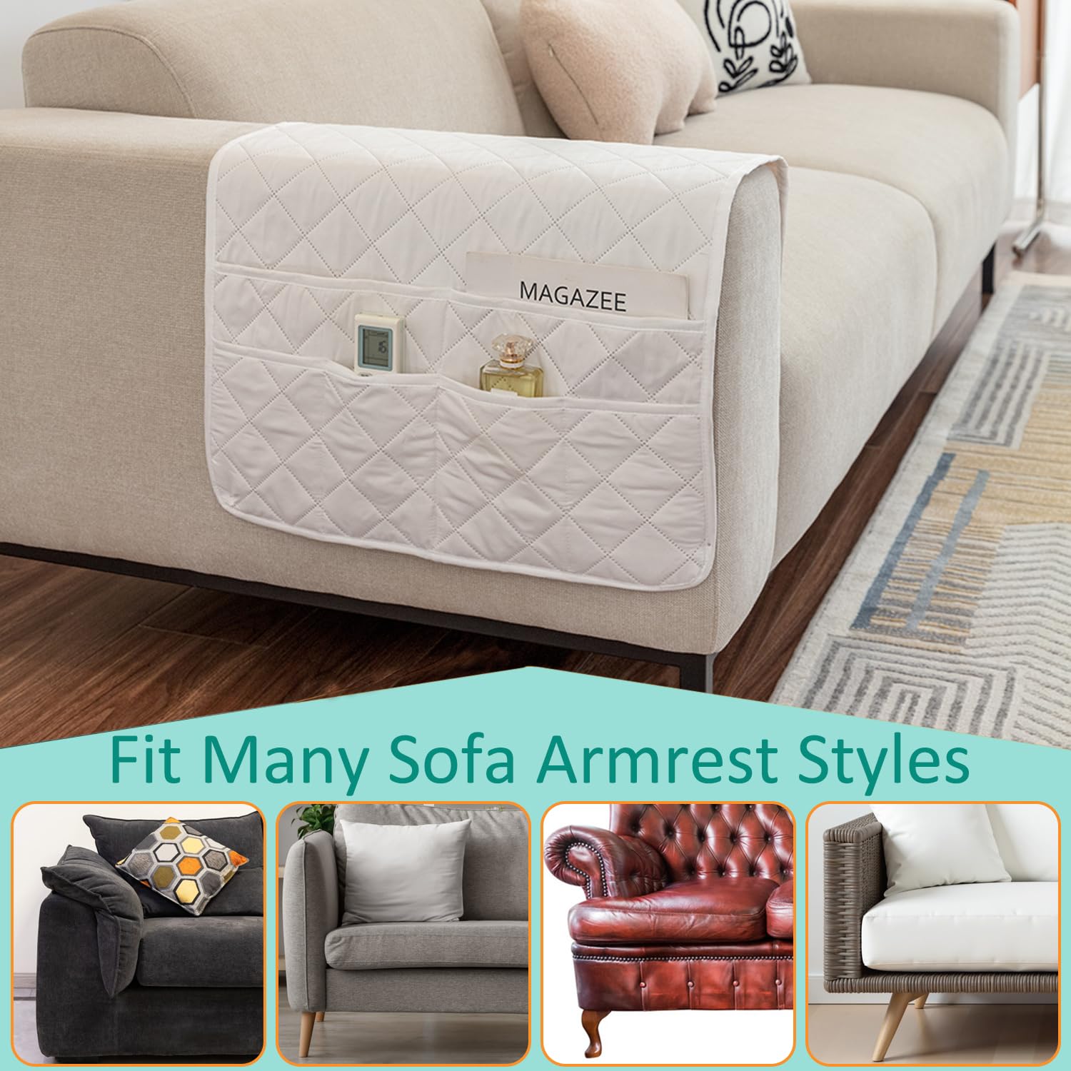 DECKALY Armchair Caddy Remote Control Holder Sofa Organizer, Non-Slip Couch Arm Chair Caddy with 6