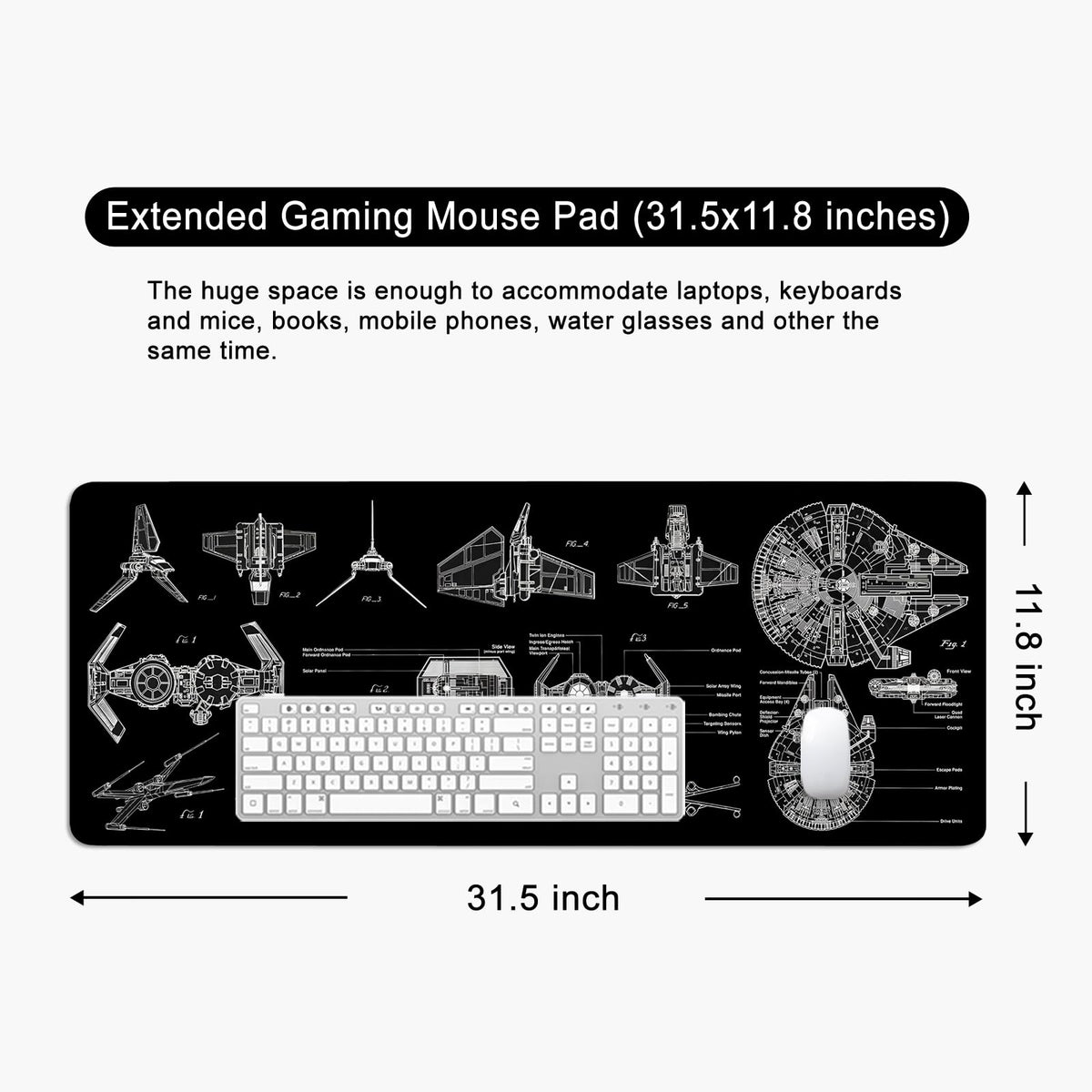 Black Gaming Mouse Pad Large Mouse Pad XL Desk Mat 31.5x11.8x0.12 inch Large Desk Pad Design