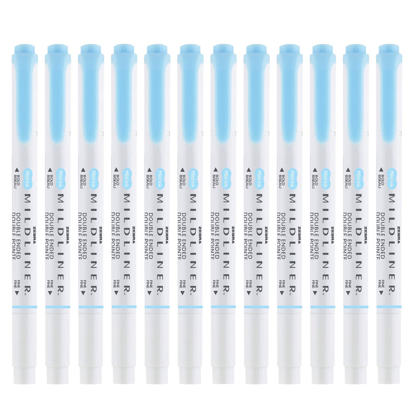 Zebra Pen MILDLINER No Bleed Highlighter, Blue Color, Dual Tip, 12-Pack