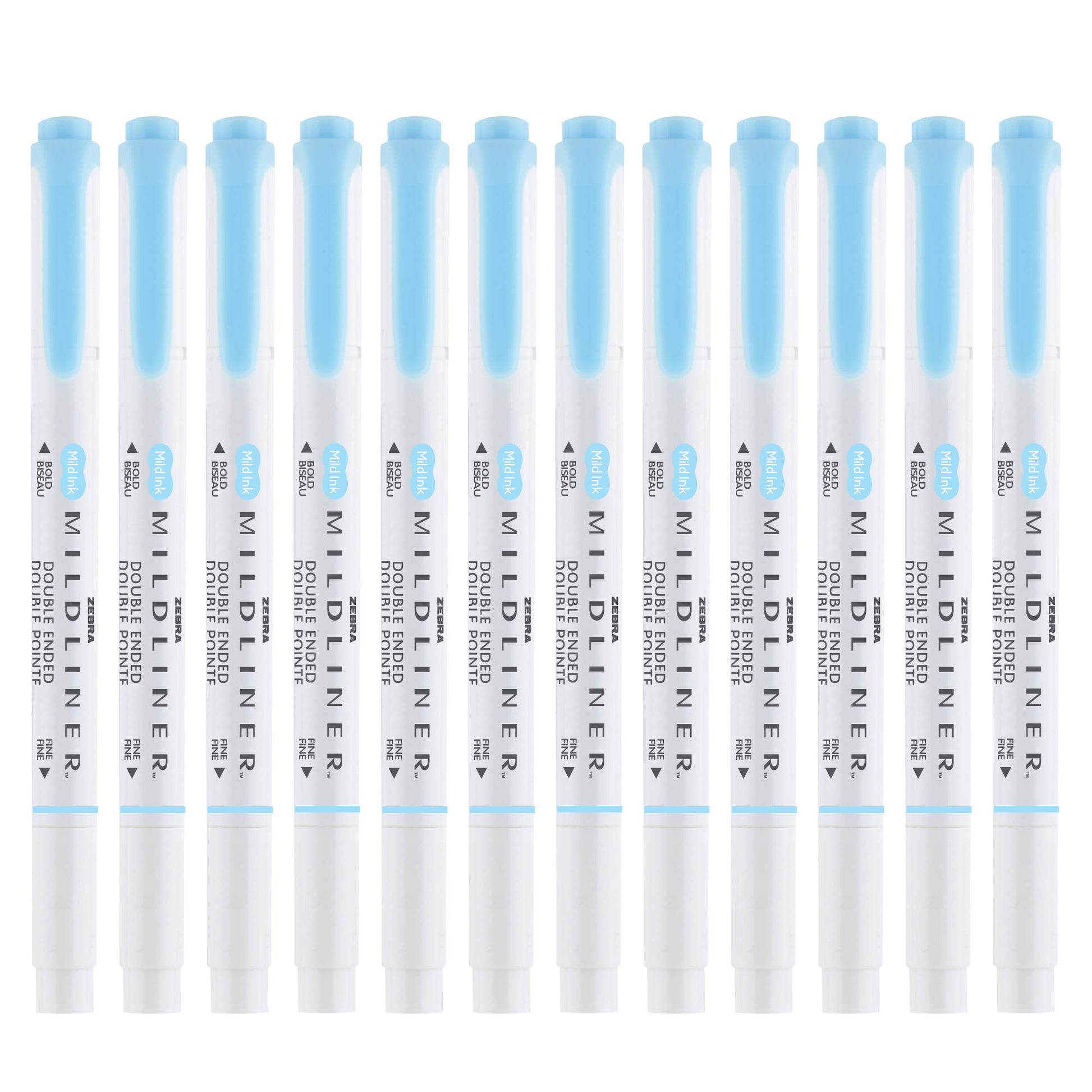 Zebra Pen MILDLINER No Bleed Highlighter, Blue Color, Dual Tip, 12-Pack
