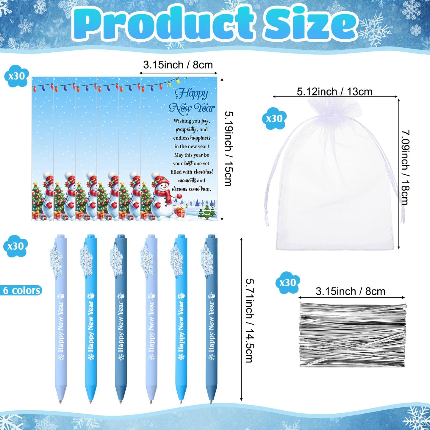 Marspark 30 Set Winter New Year Gifts Bulk Christmas Ballpoint Pens and Greeting Cards Set with Bag
