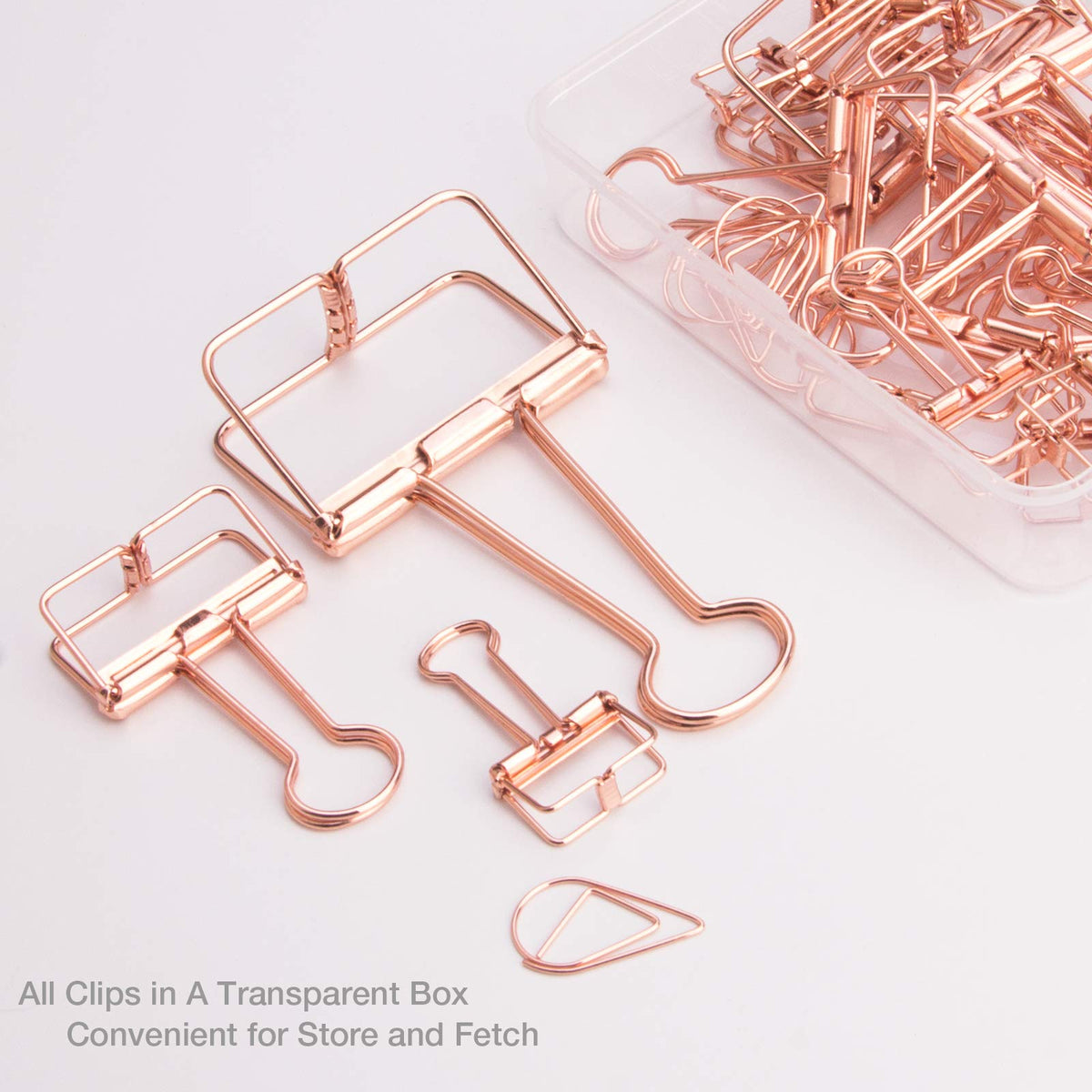 Rose Gold Wire Binder Clips & Paper Clips Set, Assorted Sizes