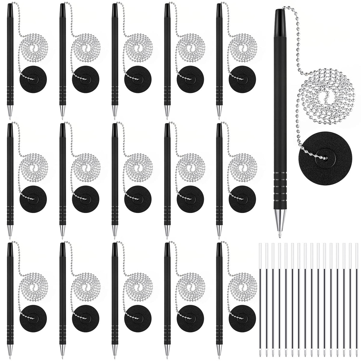Outus 32 Pcs Security Pens with Bead Chain Holder, Counter Desk Pens Black