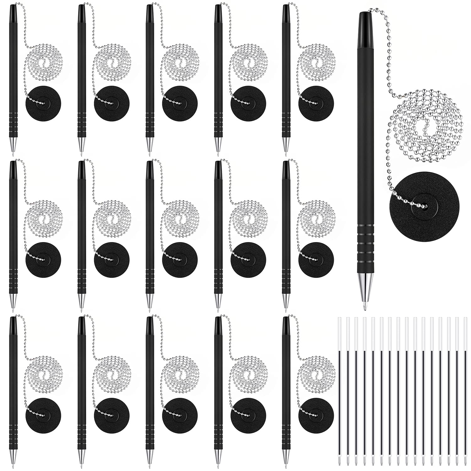Outus 32 Pcs Security Pens with Bead Chain Holder, Counter Desk Pens Black
