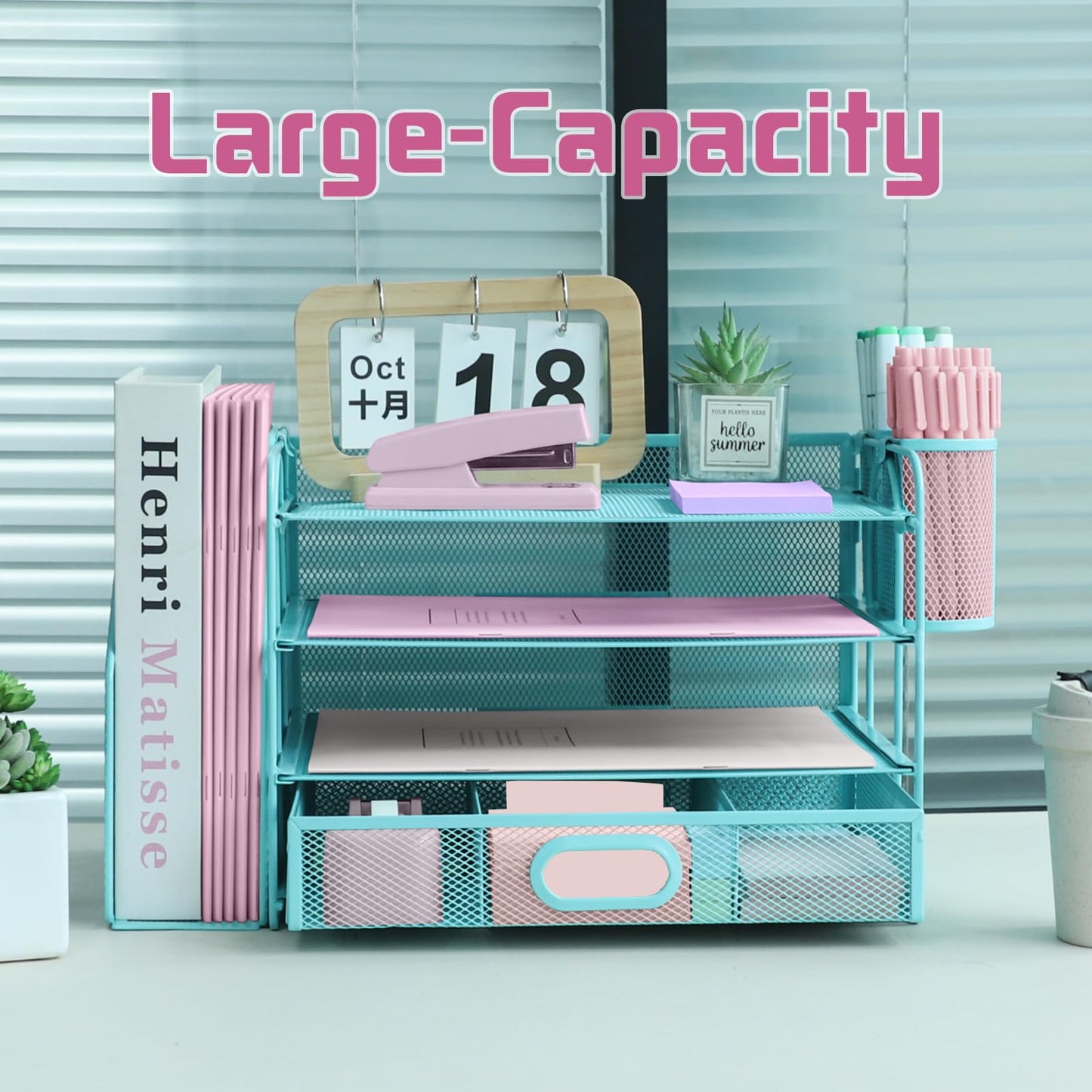 ideallife Desk Organizers and Accessories with File Holder, 4-Tier Paper Letter Tray Organiser with