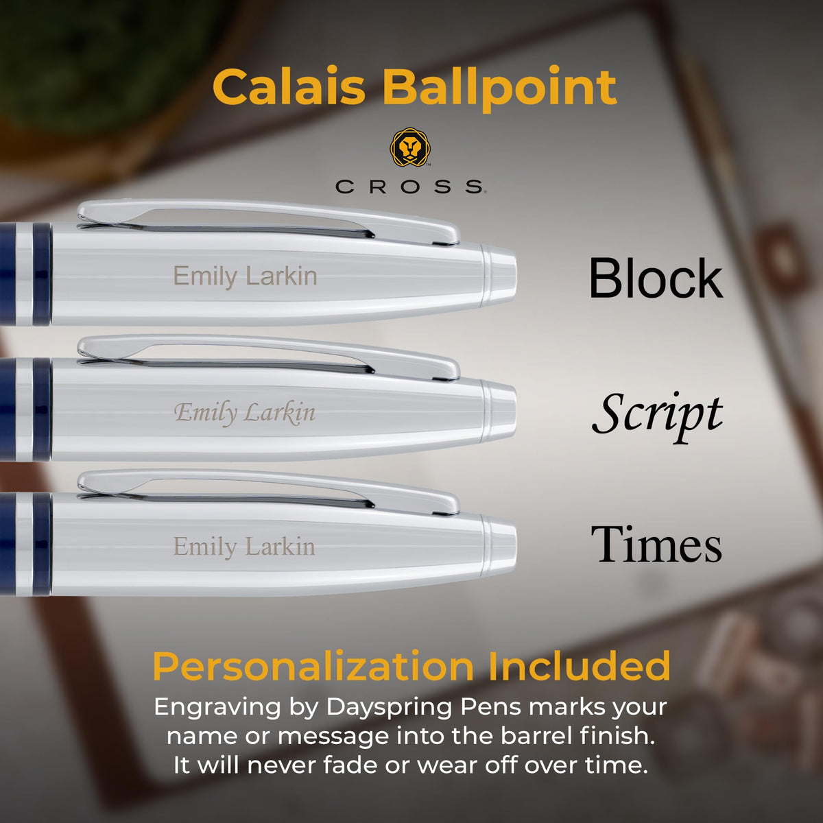 Cross Calais Personalized Ballpoint Pen in Blue Lacquer with Chrome Cap