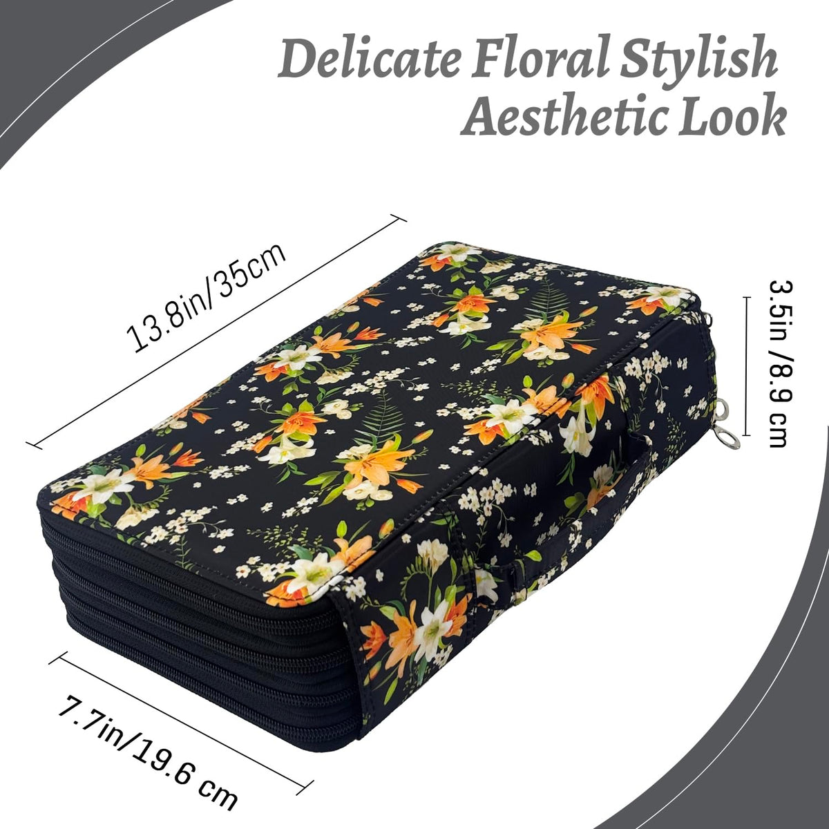 YOUNGCOL 300-Capacity Colored Pencil Case Pen Organizer(Black Floral)