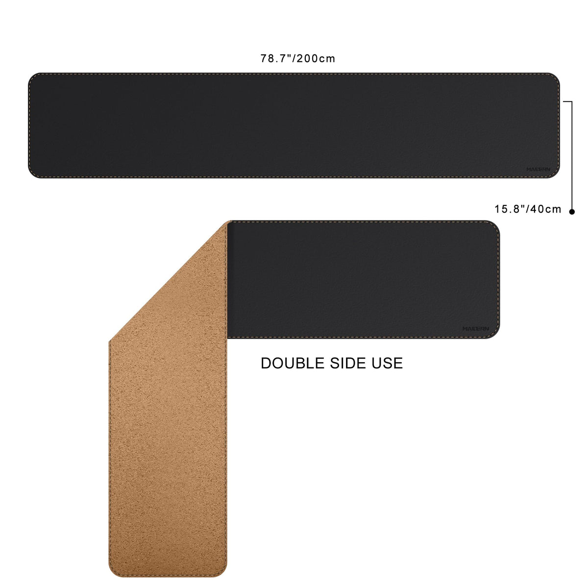 MAIDERN Cork & Leather Desk Mat, 78.7” x 15.7” Reversible Desk Pad (Black)