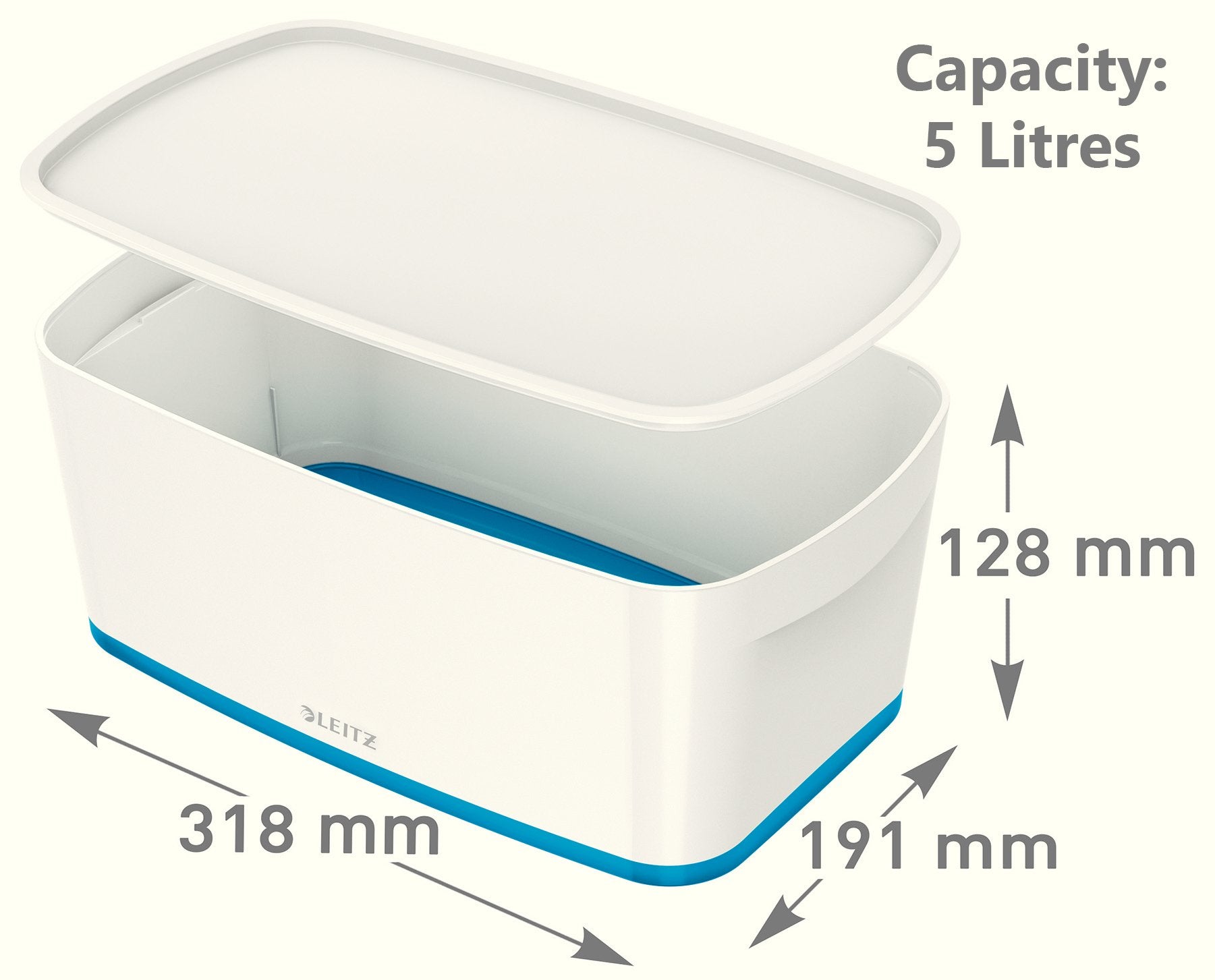 Leitz A5 MyBox Small with Lid, Storage Box for Home and Office, 5 L, High Gloss, Plastic