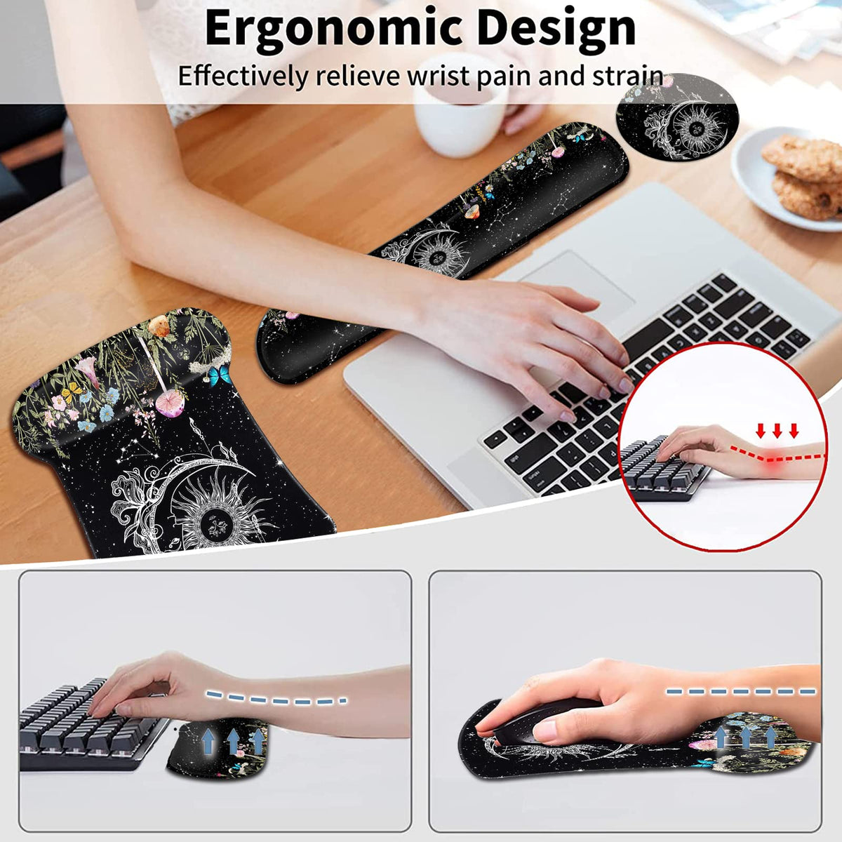 Keyboard Wrist Rest and Mouse Pad with Wrist Support, Ergonomic Gel Mouse Pad, for Easy Typing Pain