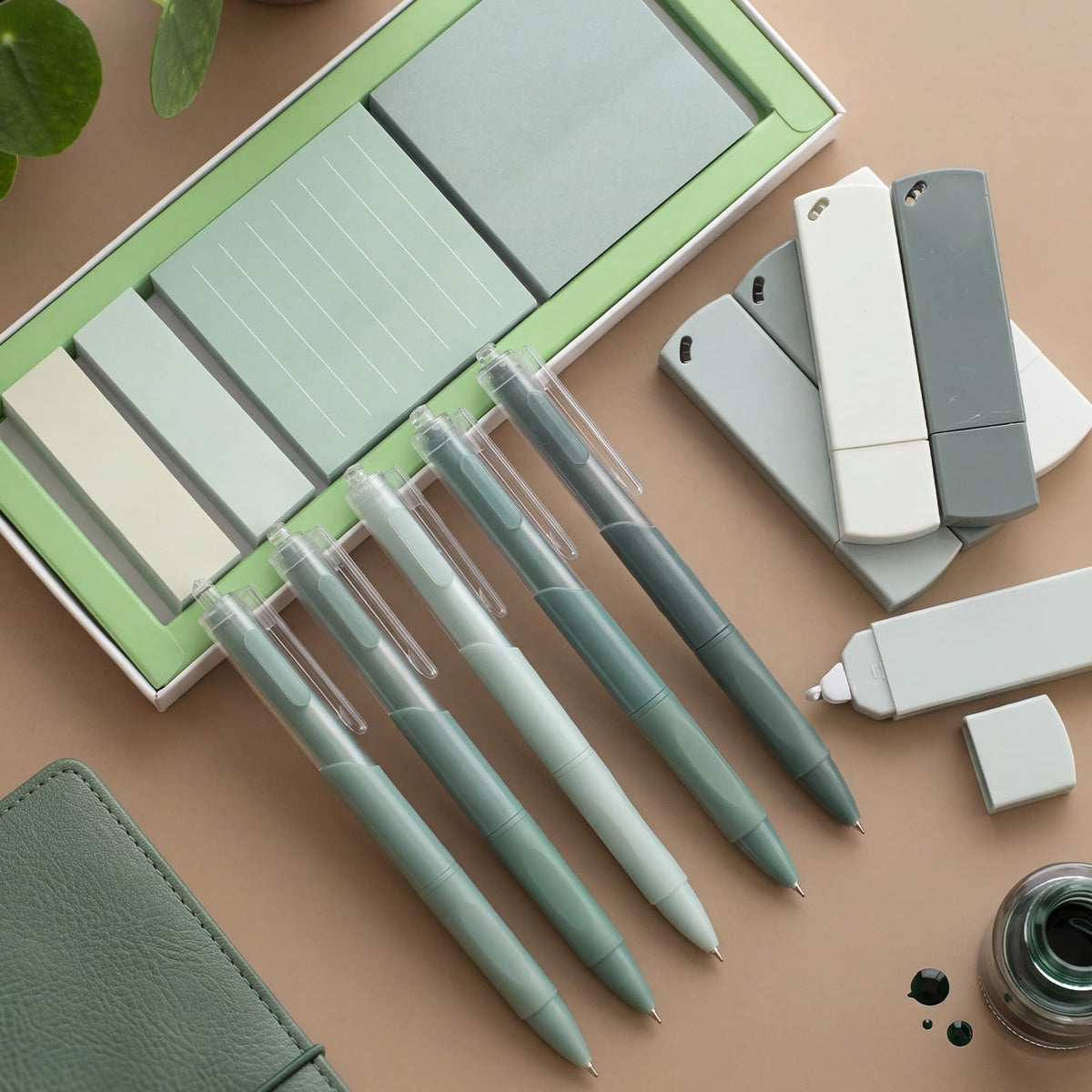 Resurhang 6 Green Pens Set 0.5 mm Fine Point Correction Tape Notes, Green