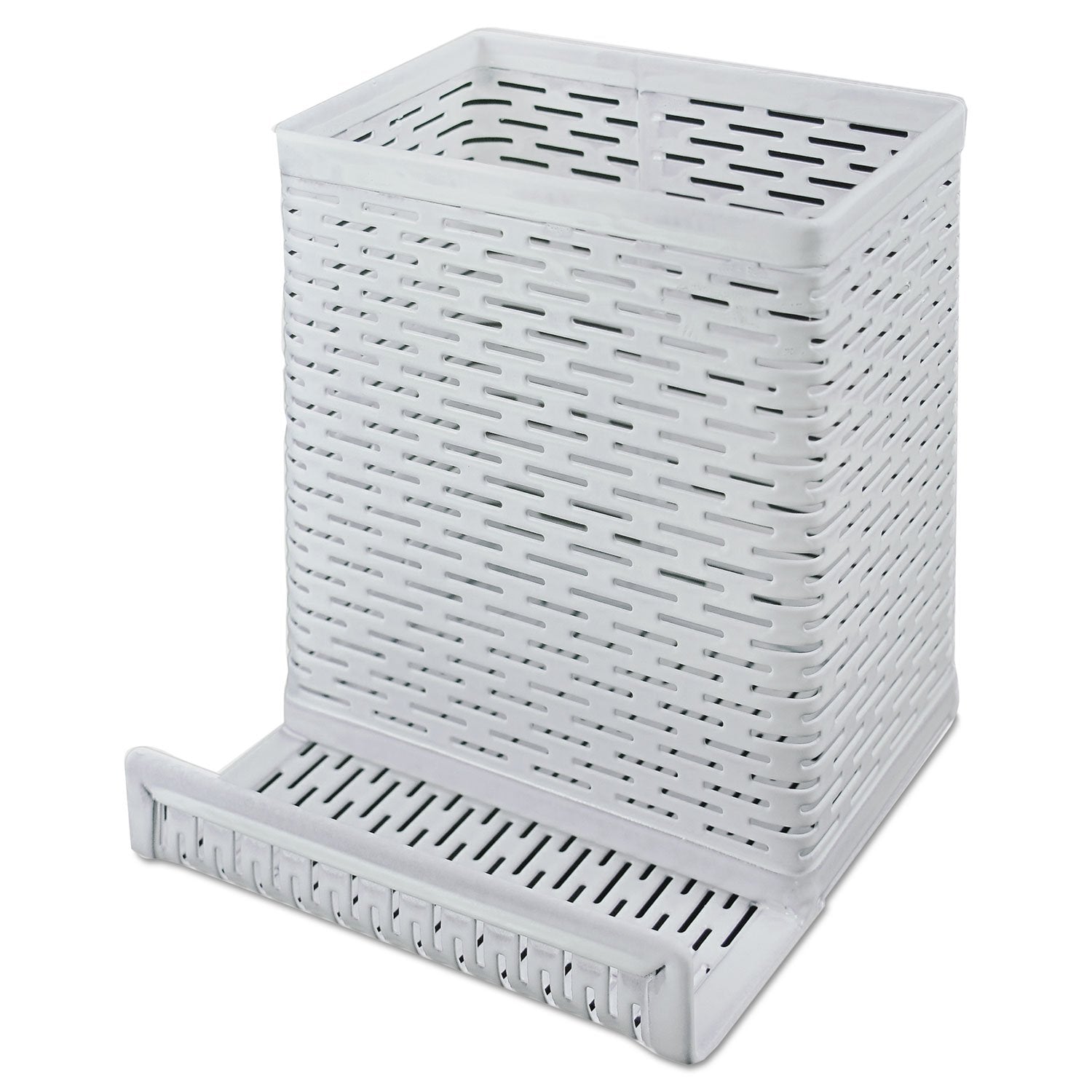 Artistic Urban Collection Punched Metal Pencil Cup with Cell Stand, White (ART20014WH)