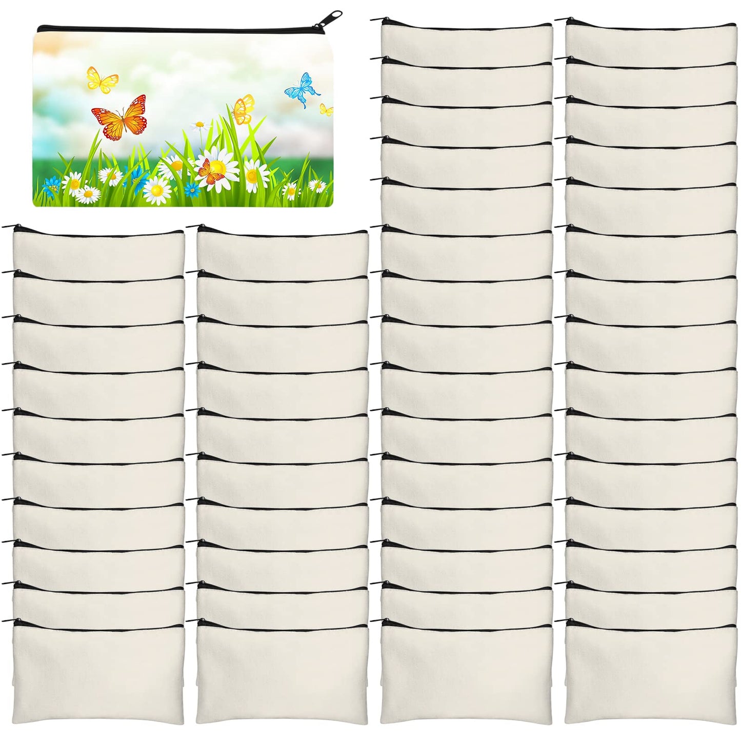 Legigo 50 Pack Blank Canvas Bag Zipper Pouch Makeup Bags Bulk - Beige Multi-Purpose Canvas Pencil