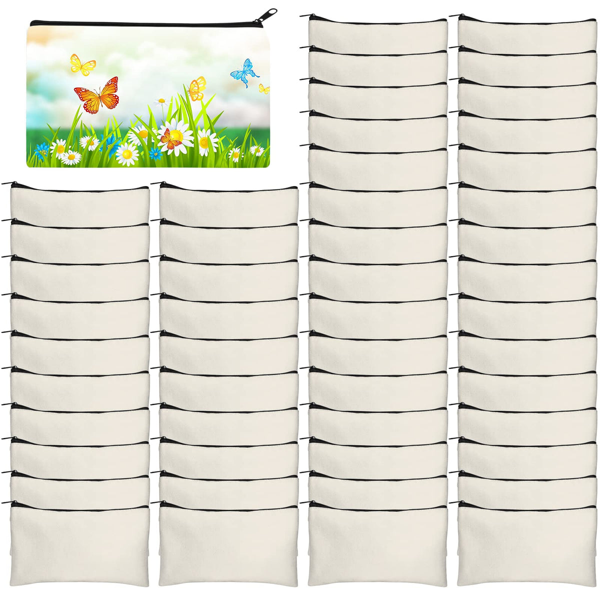 Legigo 50 Pack Blank Canvas Bag Zipper Pouch Makeup Bags Bulk - Beige Multi-Purpose Canvas Pencil