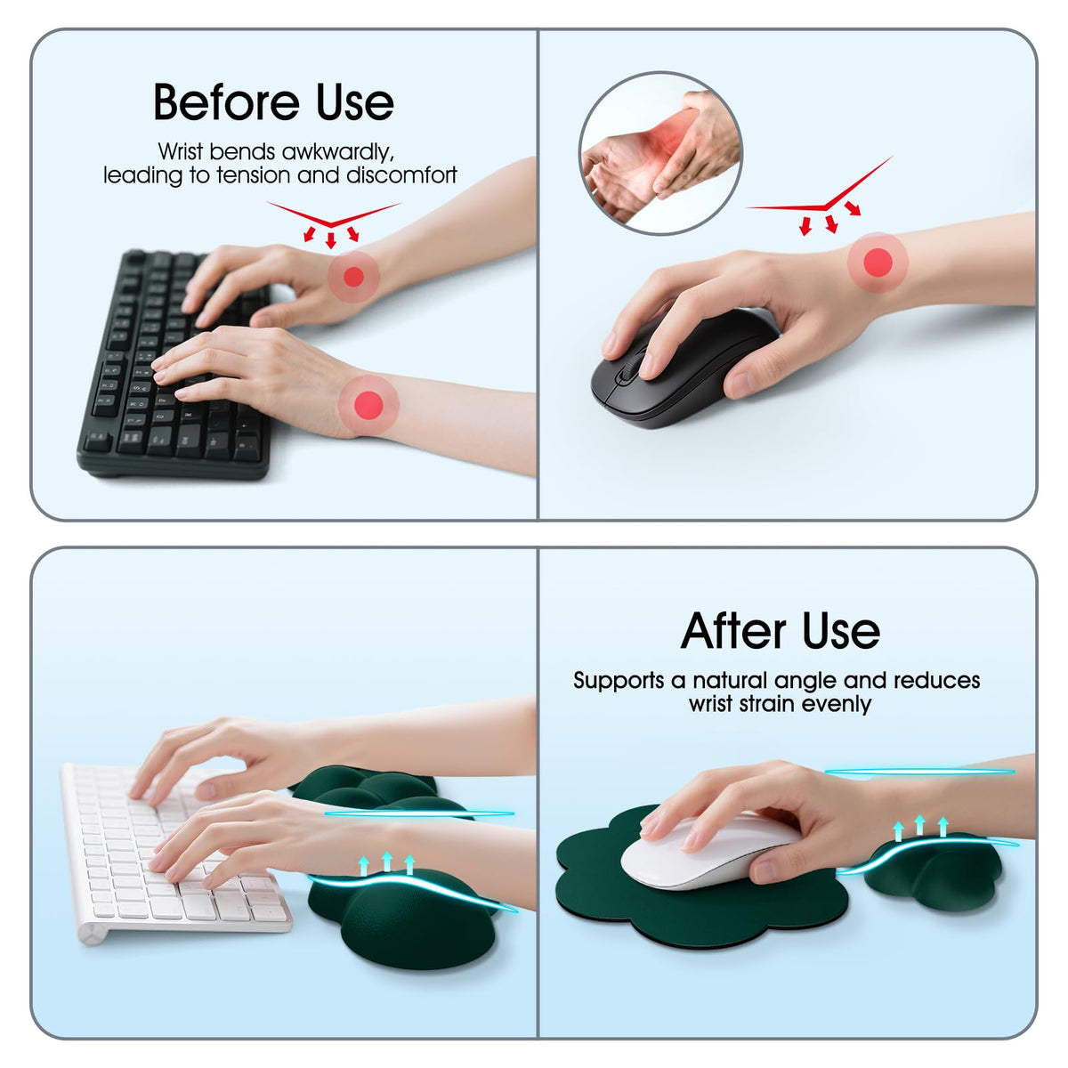 Retuhapy Cloud Wrist Rest Keyboard Cushion and Cloud Mouse Pad, Dark Green