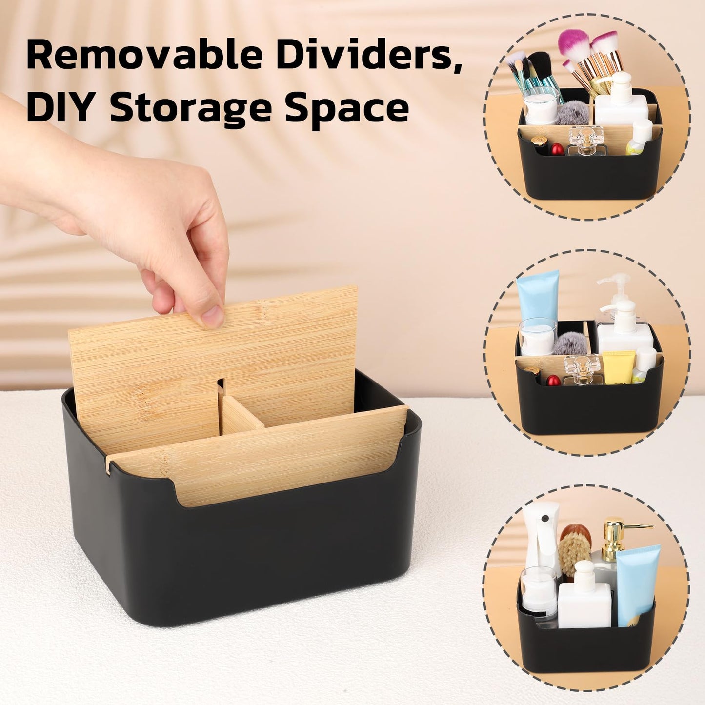 Segarty Black Desktop Organizer, Detachable Bamboo Remote Control Holder, Desk Storage Box Pencil