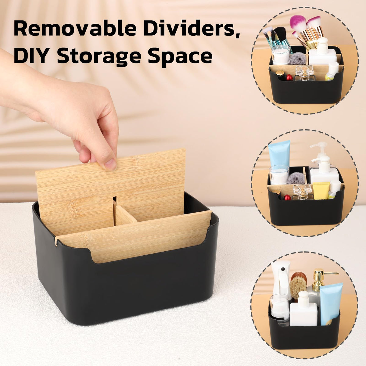 Segarty Black Desktop Organizer, Detachable Bamboo Remote Control Holder, Desk Storage Box Pencil