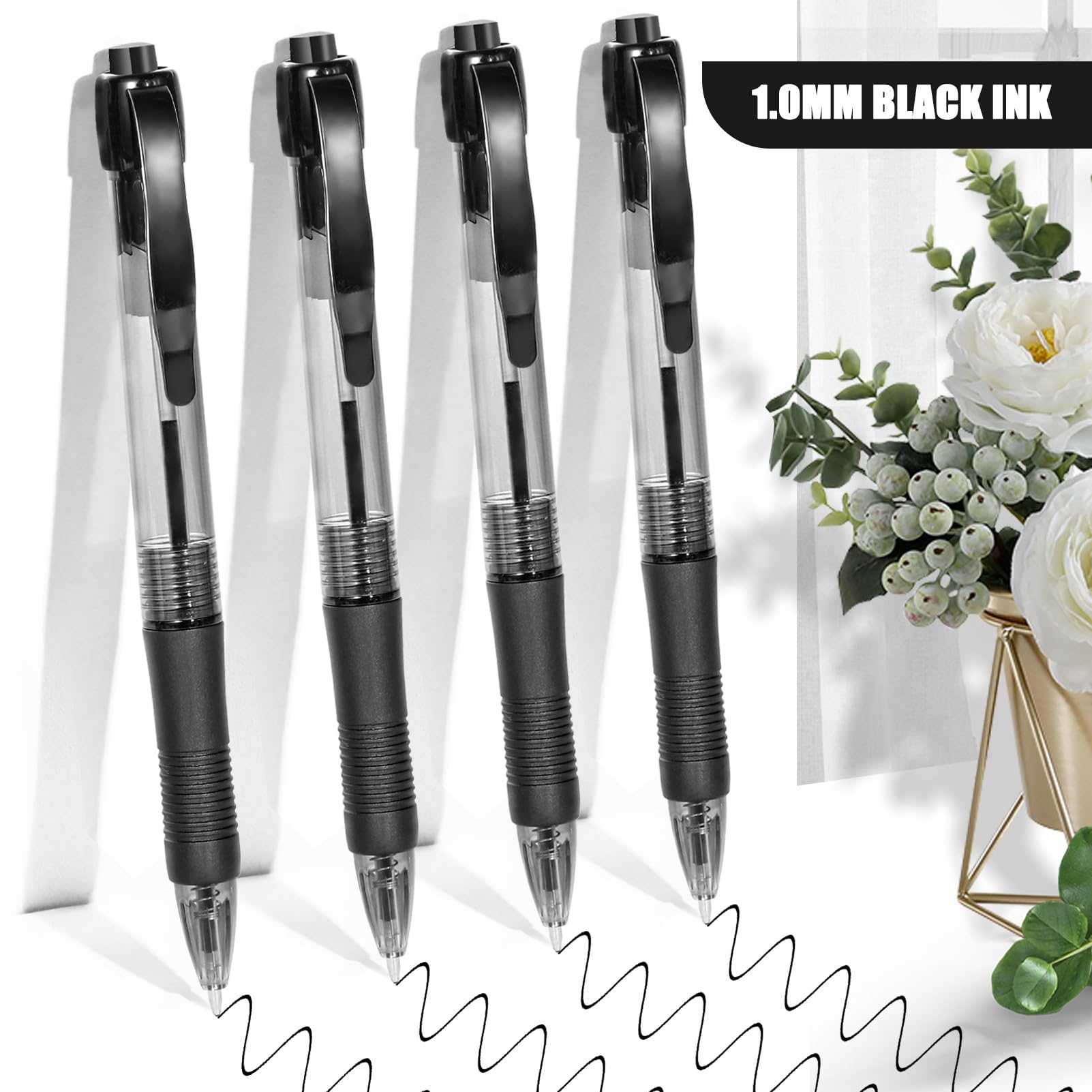 deegtran Pens Bulk, 50 Pack No Bleed Black Ink Click Pens with Soft Grip, Wholesale Retractable