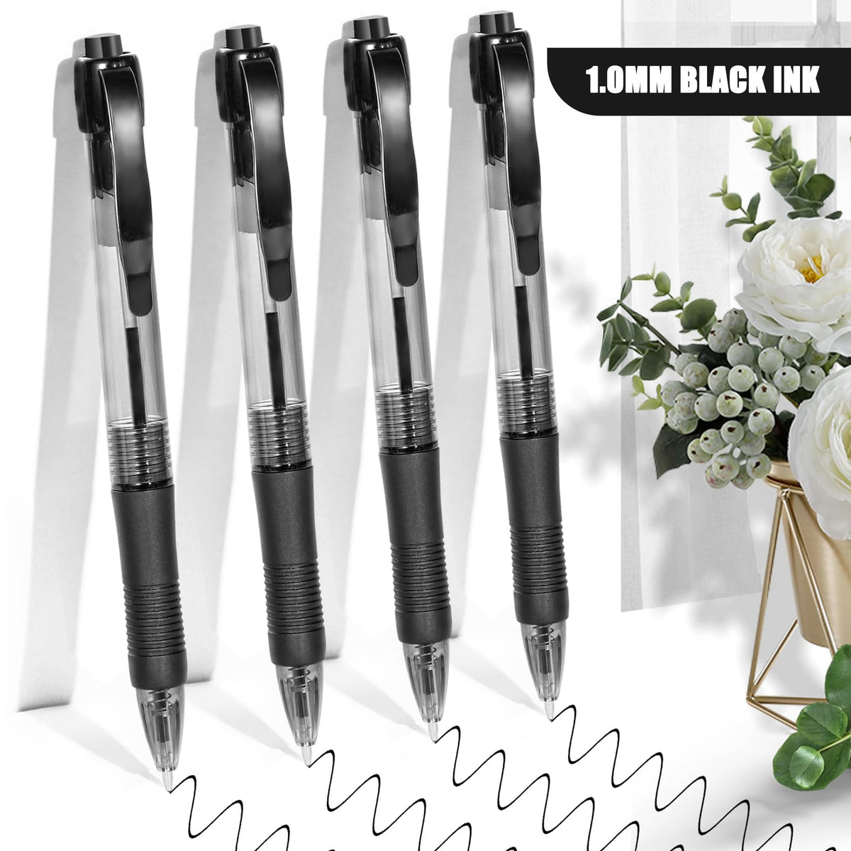 deegtran Pens Bulk, 100 Pack No Bleed Black Ink Click Pens with Soft Grip, Wholesale Retractable