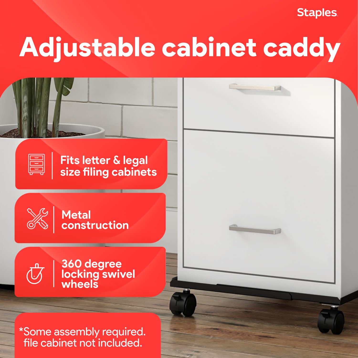 Staples Adjustable File Caddy, Letter/Legal Files, Black, Heavy Duty