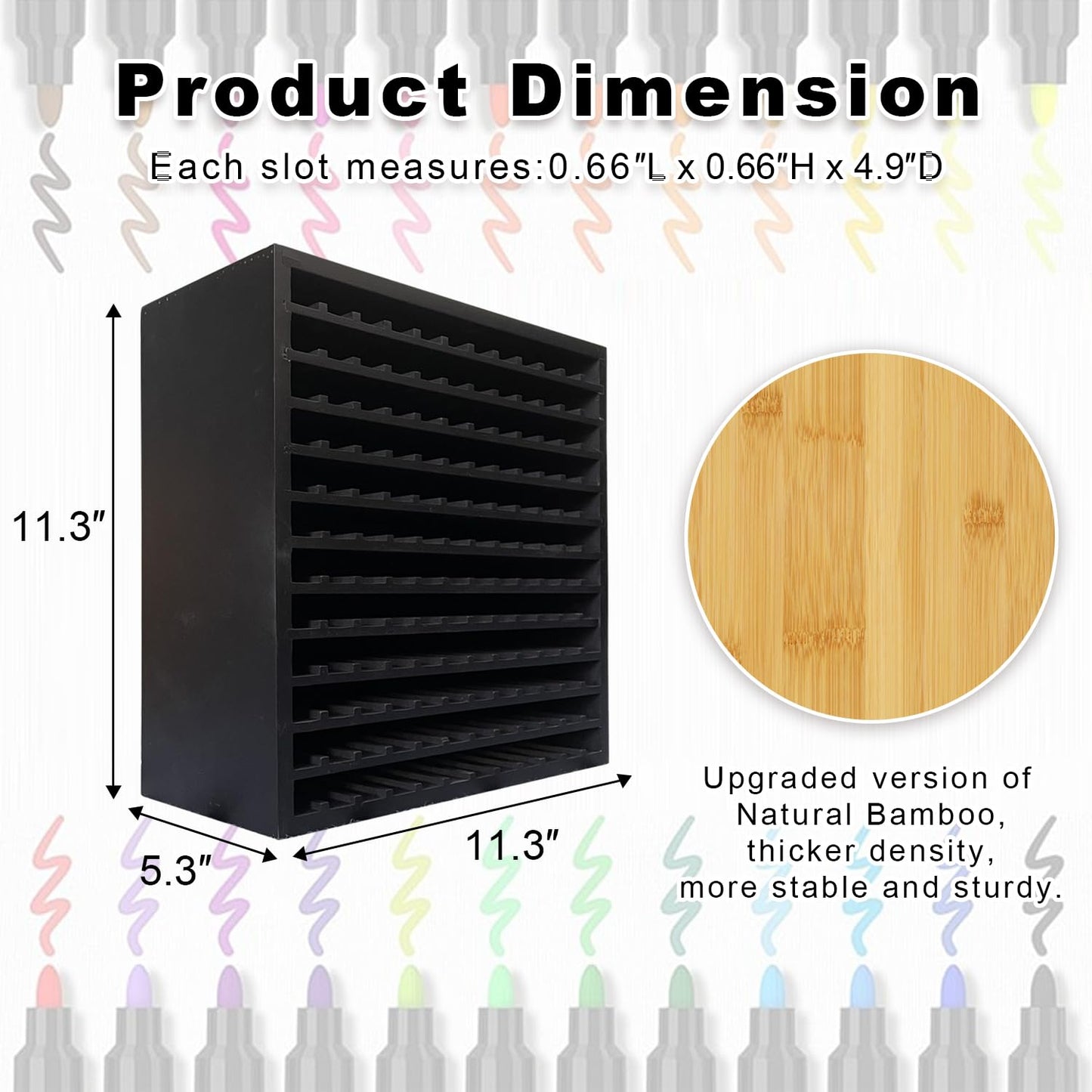 MinBoo Bamboo Marker Organizer Wooden Art Supply Storage Organizer Rack Art Markers Pens Colored