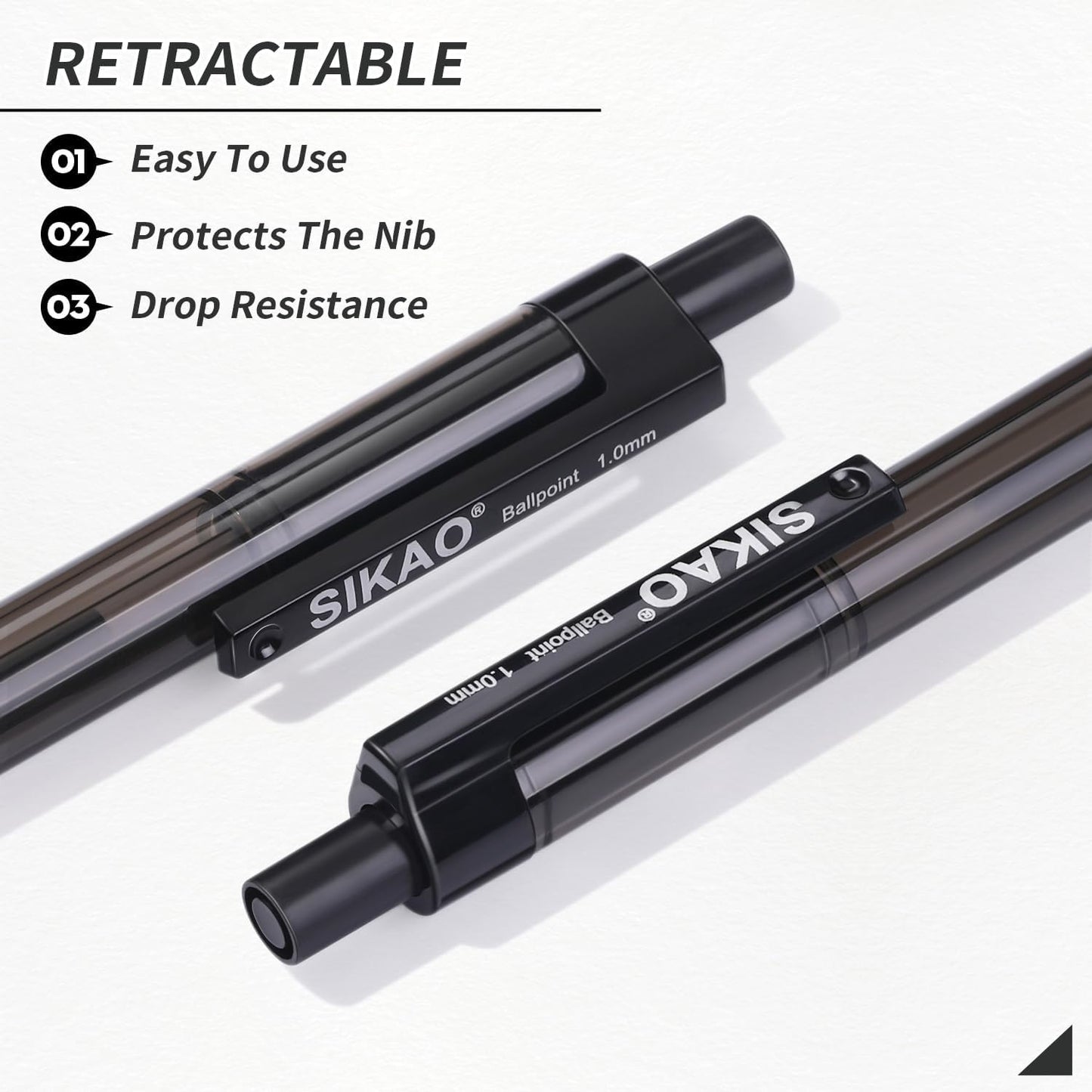 Sikao Black Pens Bulk, 60 Pack Retractable Ballpoint Pens Black Ink