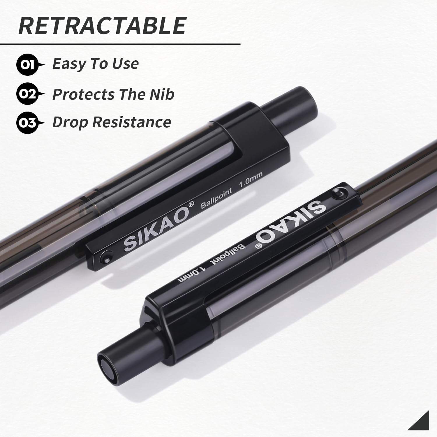 Sikao Black Pens Bulk, 60 Pack Retractable Ballpoint Pens Black Ink