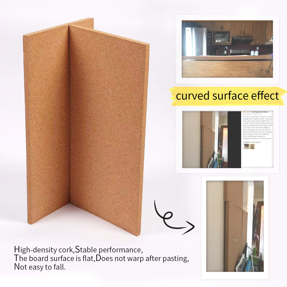 Cork Bulletin Board 17"x8" - 1/2" Thick Cork Board Tiles Frameless Cork Tiles, Self-Adhesive