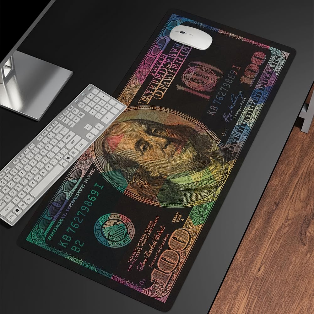 Reateforin Cool Men Money Rectangle Mouse Pad Non Slip Rubber Base Funny US Dollar Full Desk Mouse