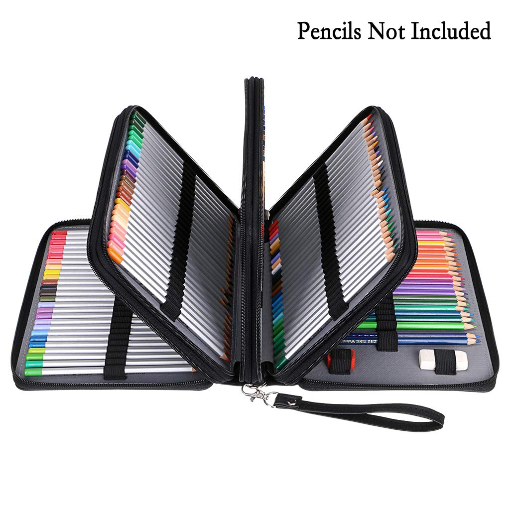 BTSKY 200 Slots Colored Pencil Organizer - Deluxe PU Leather Pencil Case