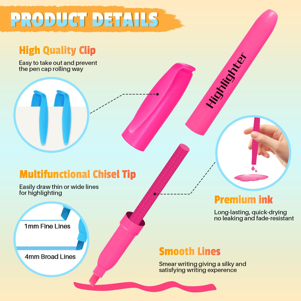 Aigybobo 120 Pack Highlighters in 6 Assorted Colors, Chisel Tip Dry-Quickly Highlighters Bulk, No