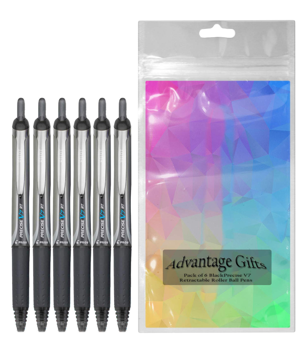 Advantage Gifts Precise V7 RT Retractable Rolling Ball Pens, Fine Point (.7mm), Black Ink, 6-pk;