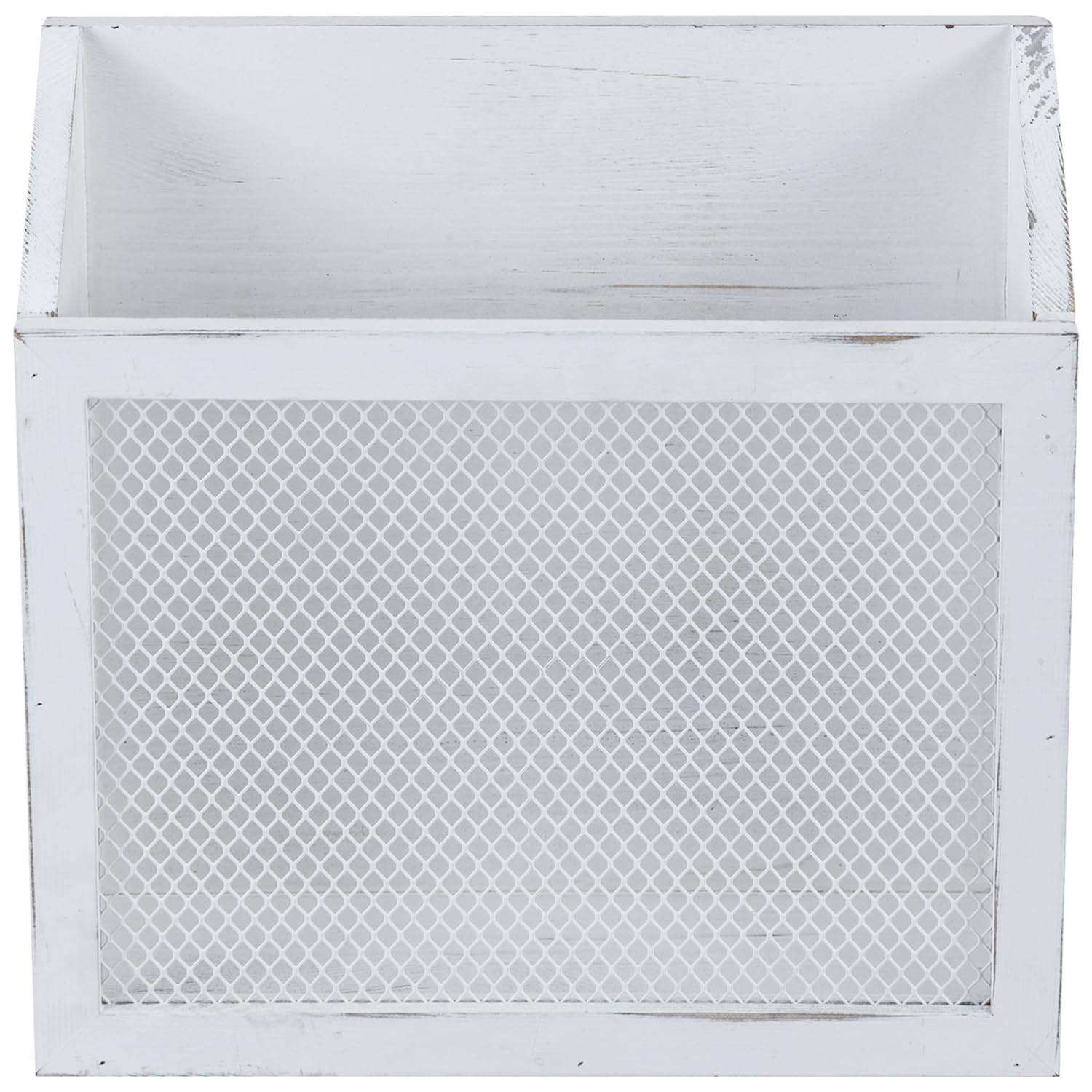 MyGift White Wood Magazine Holder, Chicken Wire Wall Mounted Mail Sorter