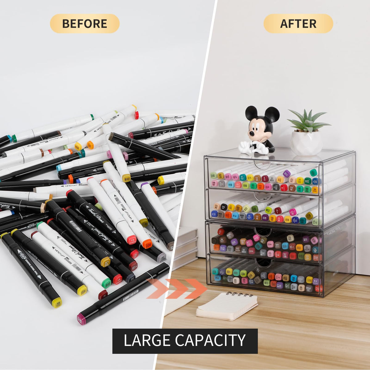 NINEWEEN Clear Plastic Drawer Organizer, 4 Drawers