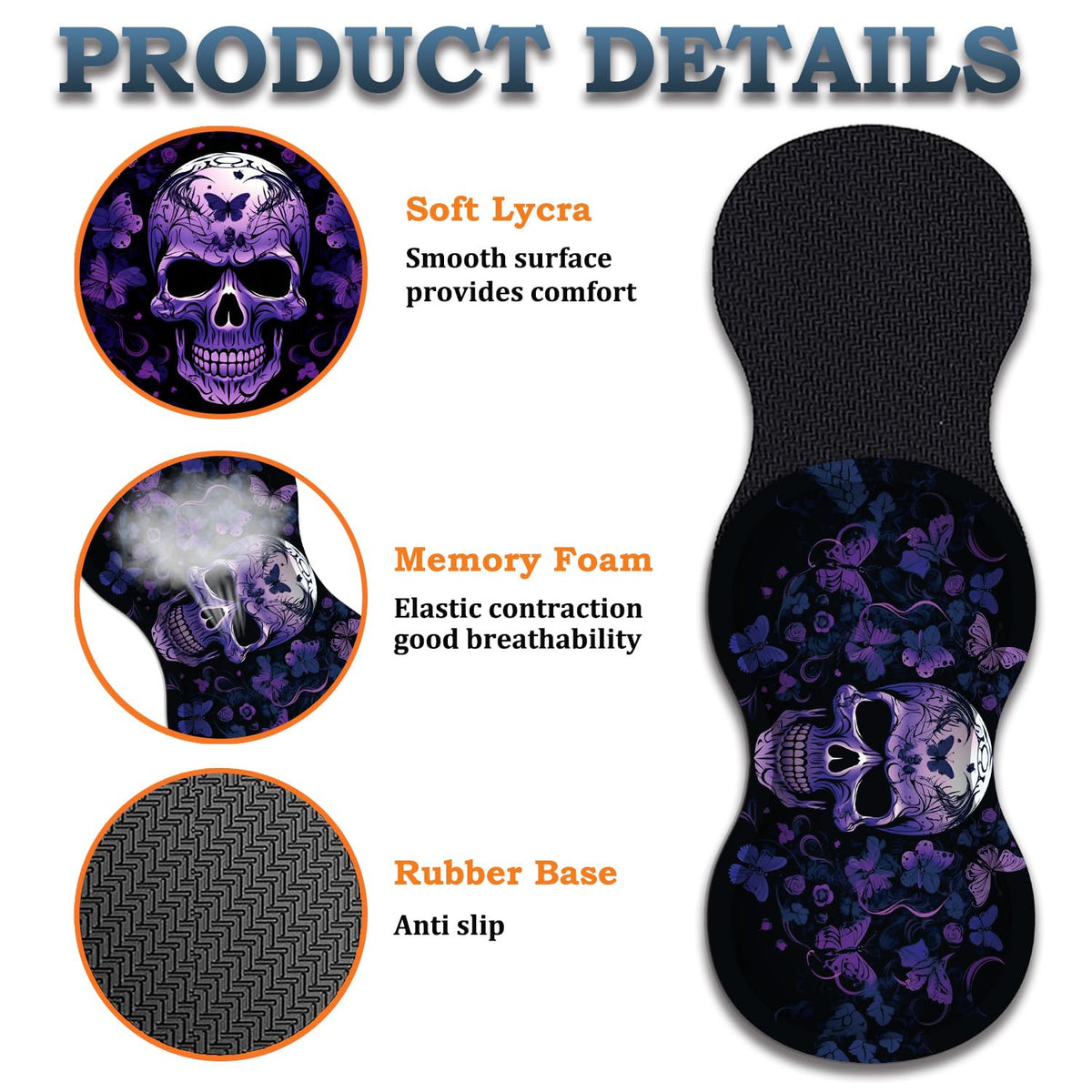 3-Piece Skull Butterfly Mouse Pad Set, Including Wrist Support Pad and Cup Holder, with Waterproof
