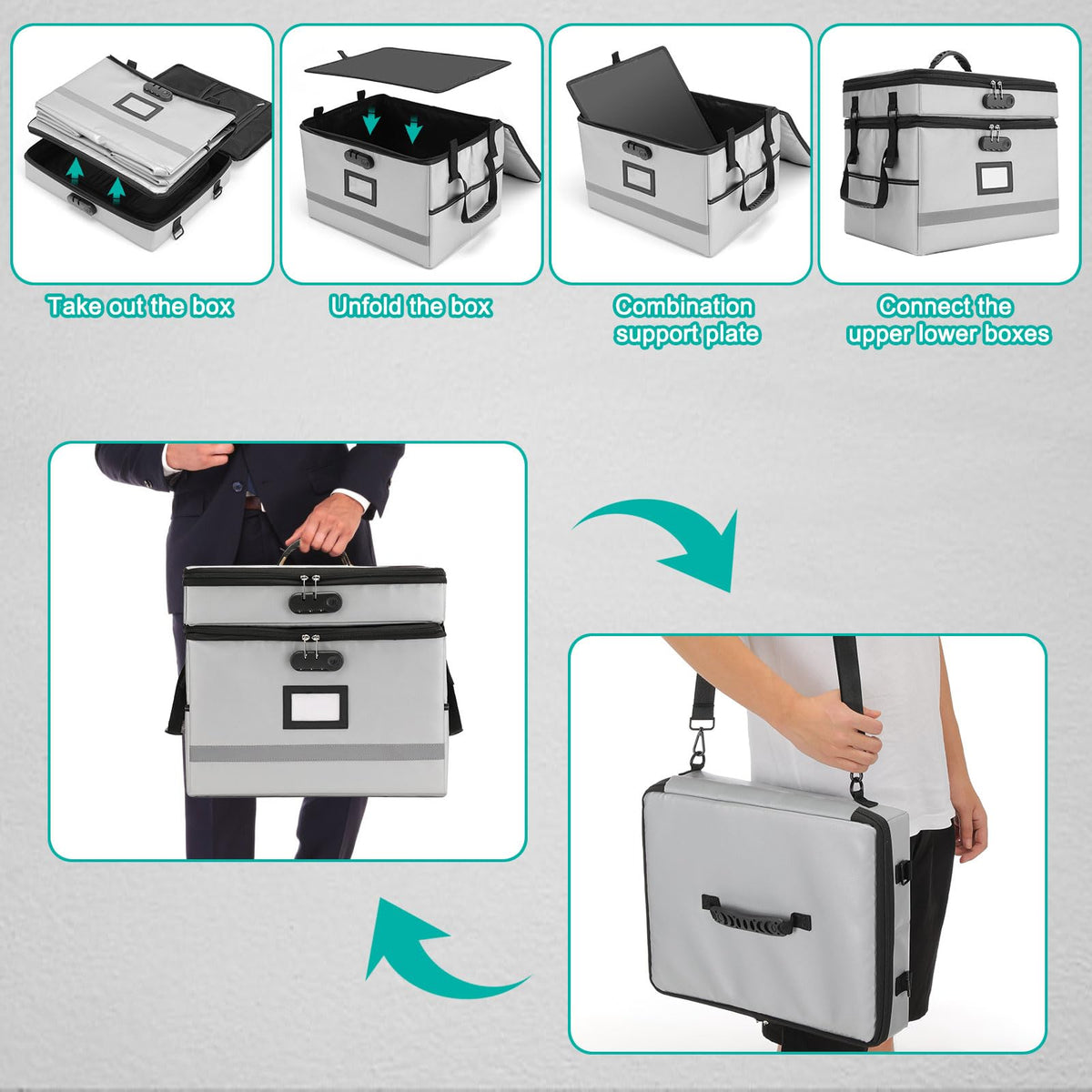 EXLIFBAG Fireproof File Organizer with Lock, 2 Layer