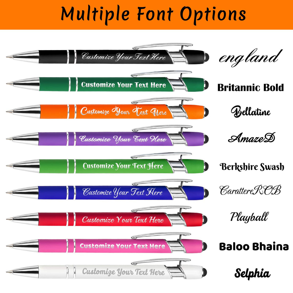 GIFTSDIY Personalized Pens with Stylus,Custom Engraving Ballpoint Pens,Imprinted with Your Logo or