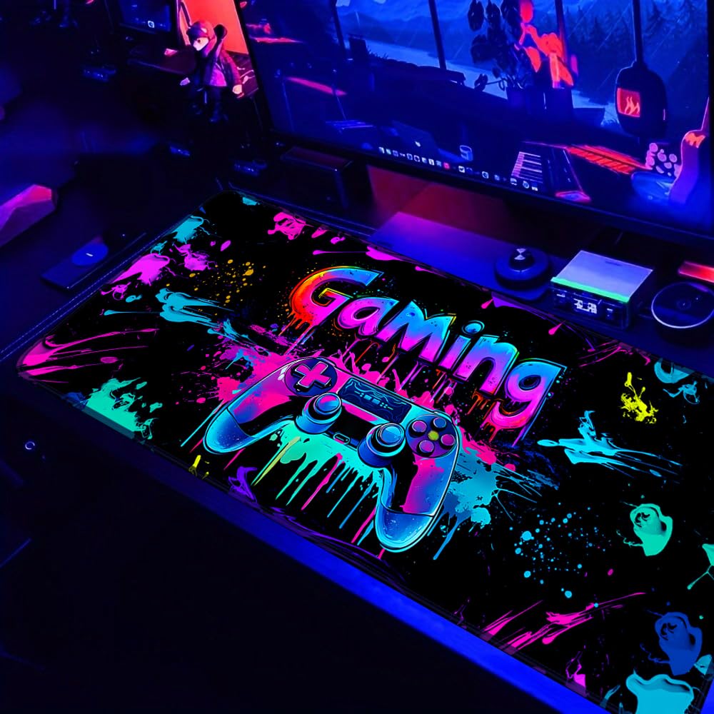 SparkLia Gaming Mouse Pad, X-Large Waterproof Blacklight Colorful Splatter Art Game Controller