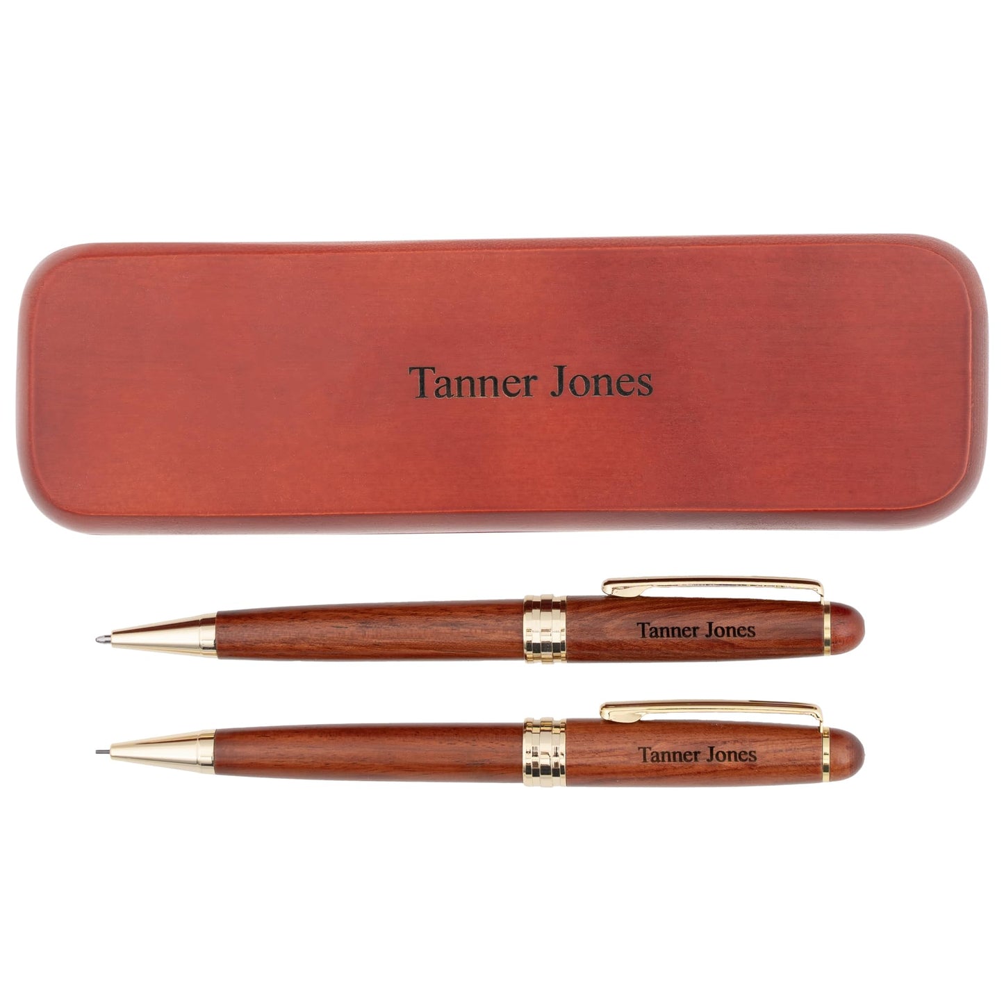 Dayspring Pens Personalized Rosewood Ballpoint Pen & Pencil with Wood Case