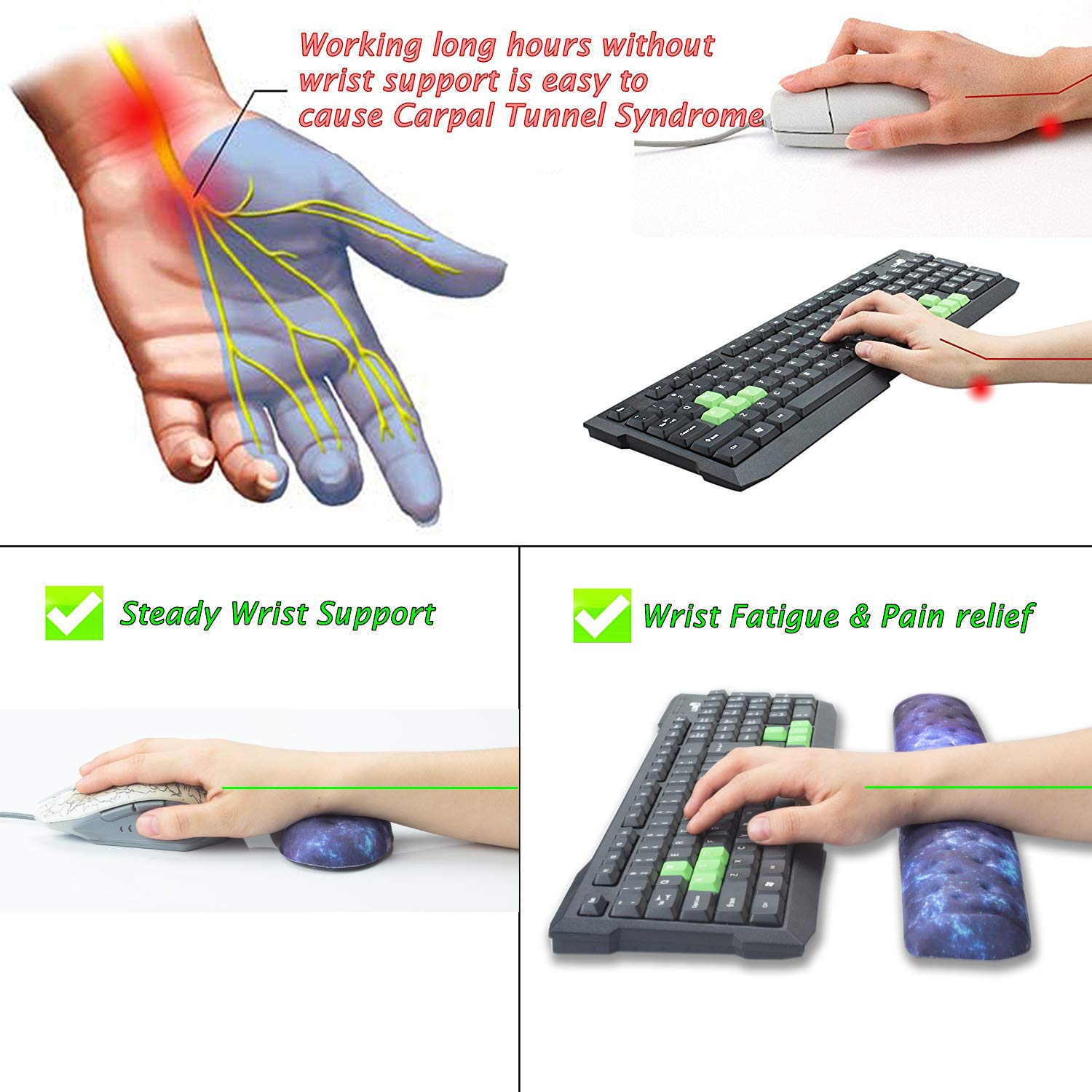 BRILA Memory Foam Mouse & Keyboard Wrist Rest Support Pad Cushion Set for Computer, Laptop, Office