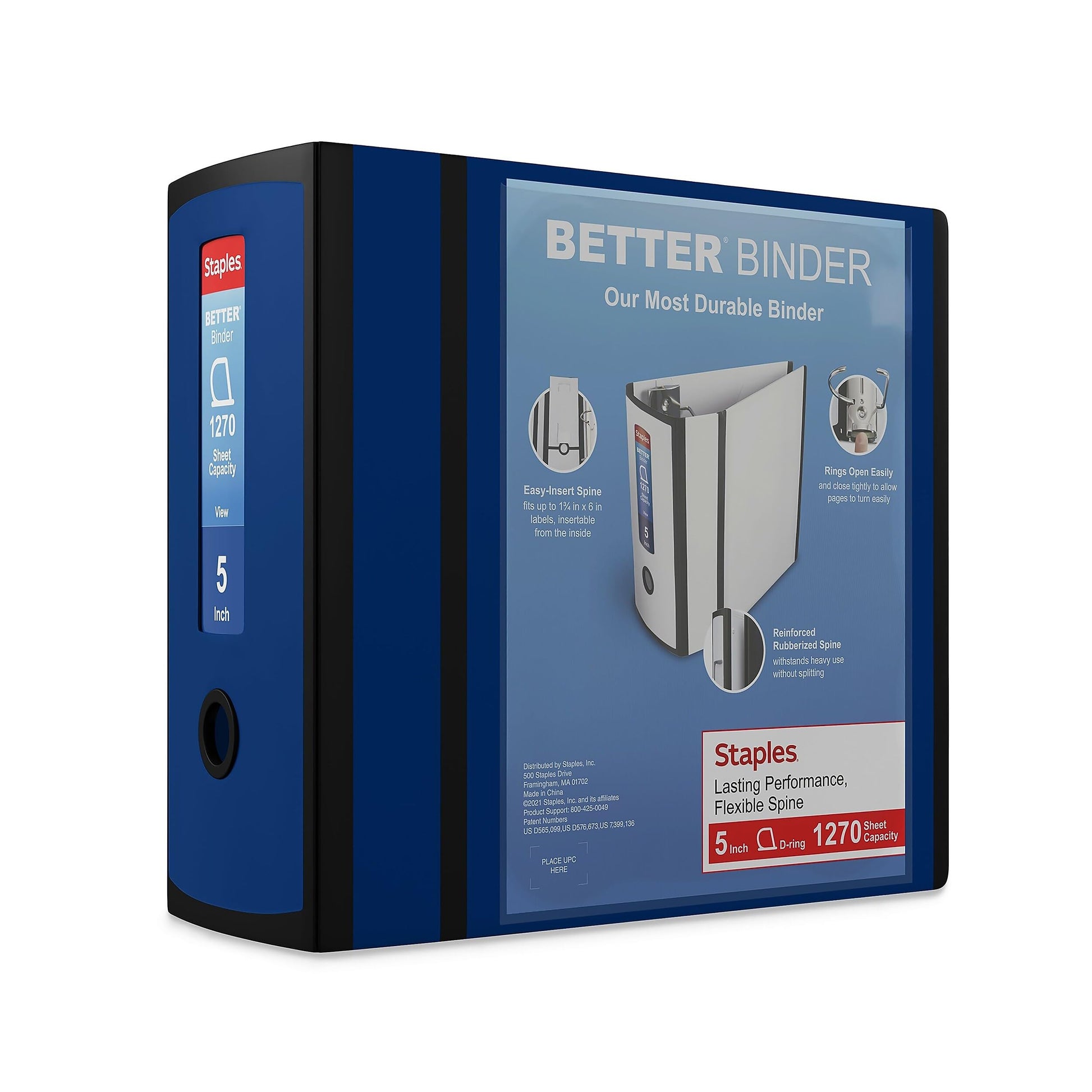 Staples Better 5-Inch D-Ring View Binder, Blue, Reinforced Spine