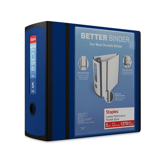 Staples Better 5-Inch D-Ring View Binder, Navy Blue, Reinforced Spine