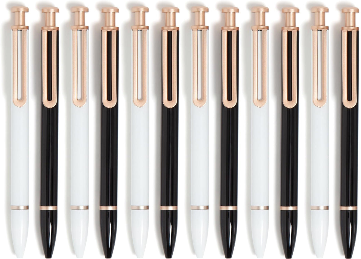 U Brands Monterey Ballpoint Pens, 12 Pack, Retractable, Black and White