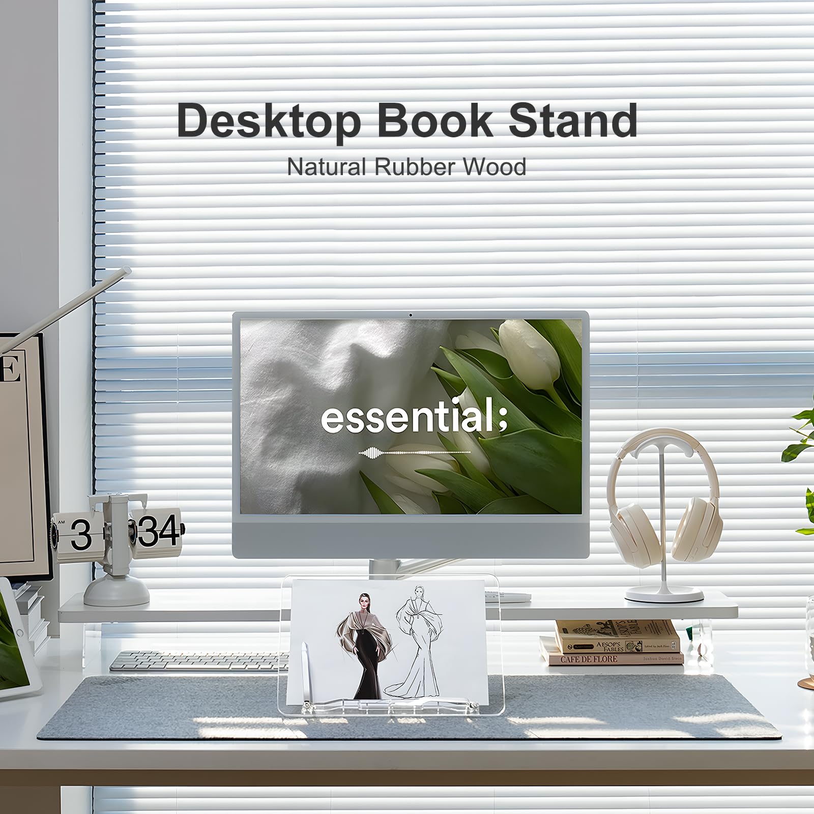 Acrylic Book Stand for Reading, Portable Book Holder for Desk, Angle Adjustable Textbook Stand for