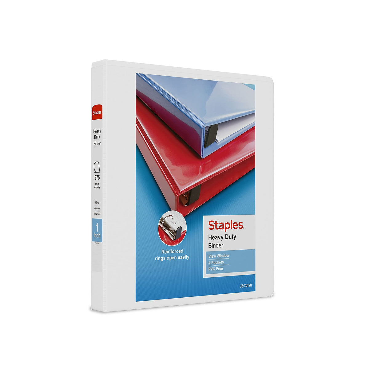 Staples Heavy-Duty 1-Inch 3-Ring View Binder, White, 3-Pack